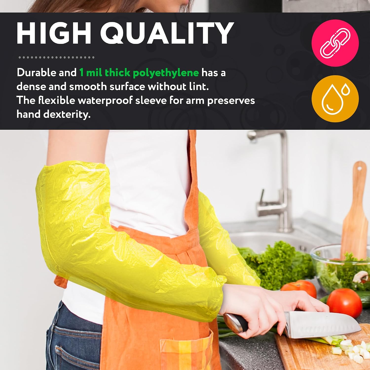 ABC PACK & SUPPLY Disposable Arm Sleeves, Yellow 18 Inch, 1 Mil Polyethylene, Elastic Ends, Pack of 2000, Waterproof Disposable Sleeve Covers for Cooking Cleaning Gardening Painting