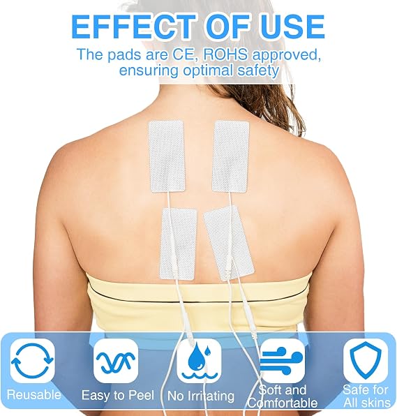 FunnAura 20 Pcs Large Electrode Tens Machine Pads, 2x4 Inch Self-Adhesive Tens Pads Replacement for 2mm Pin Electrotherapy