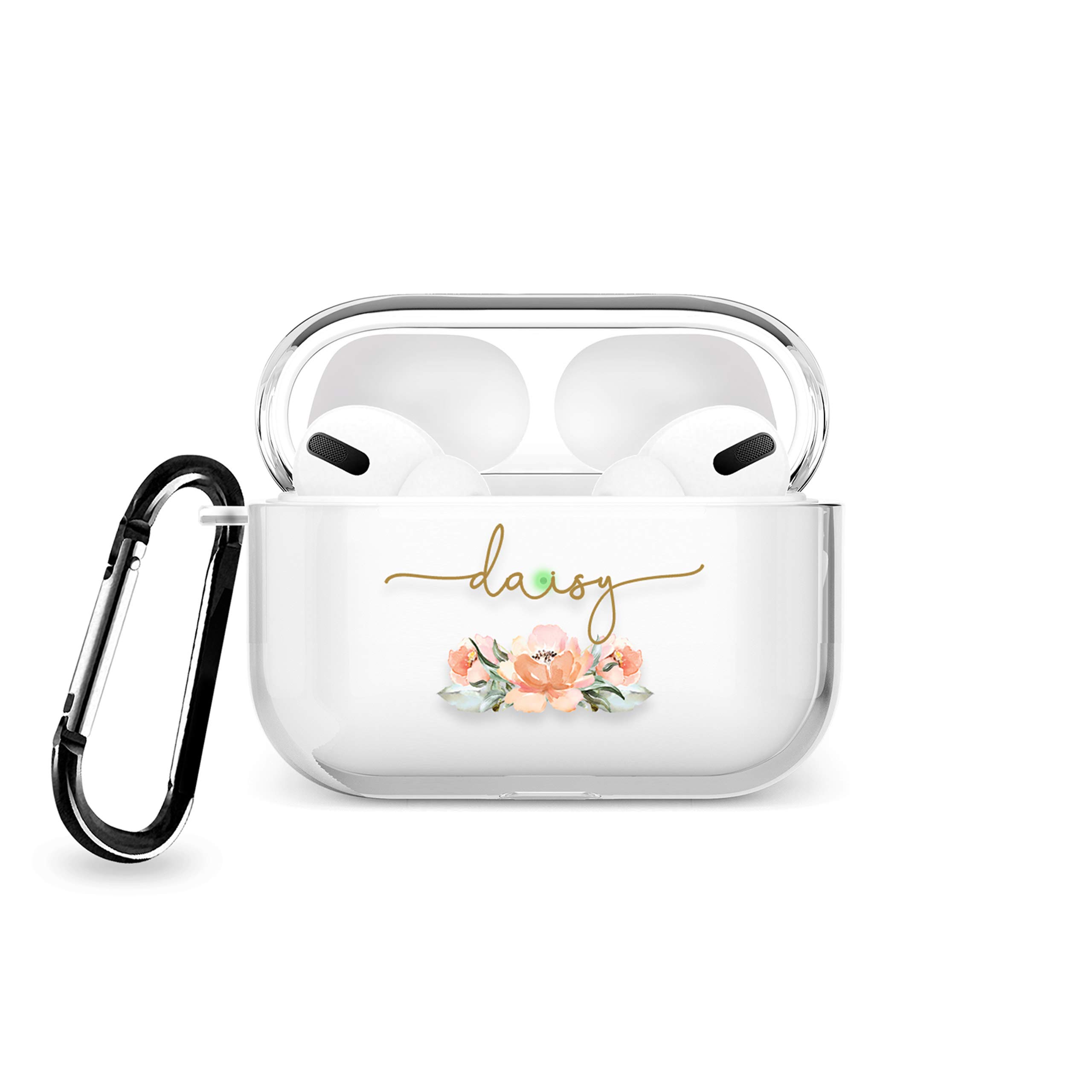 Tirita Personalised Custom Case Compatible with Apple AirPods 4th gen, Support Wireless Charging, with Carabiner, Front LED Visible [08- Rose Gold Monogram] — view 32