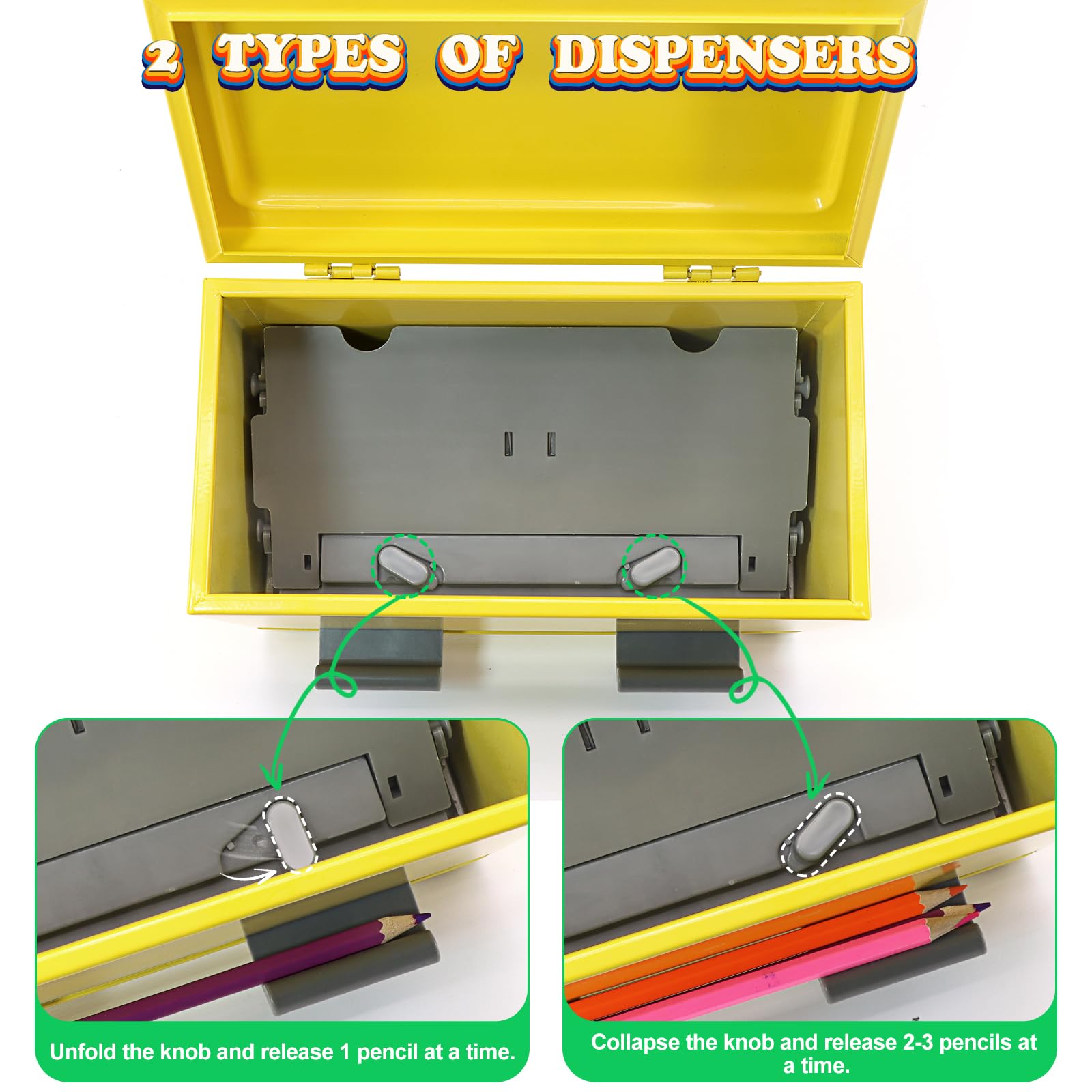 Stiftespender für Klassenzimmer, Edelstahl, Stifthalter für den Schreibtisch, Bleistiftspender-Set mit Silikon-Organizer und 5 Aufklebern, Schulanfang, Klassenzimmer, Muss für Lehrer, Gelb