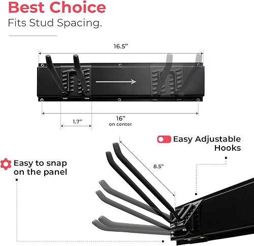 Miniatura 7 de Organizador de herramientas de garaje para montaje en pared, estante de almacenamiento resistente con ganchos ajustables, panel antioxidante, fácil
