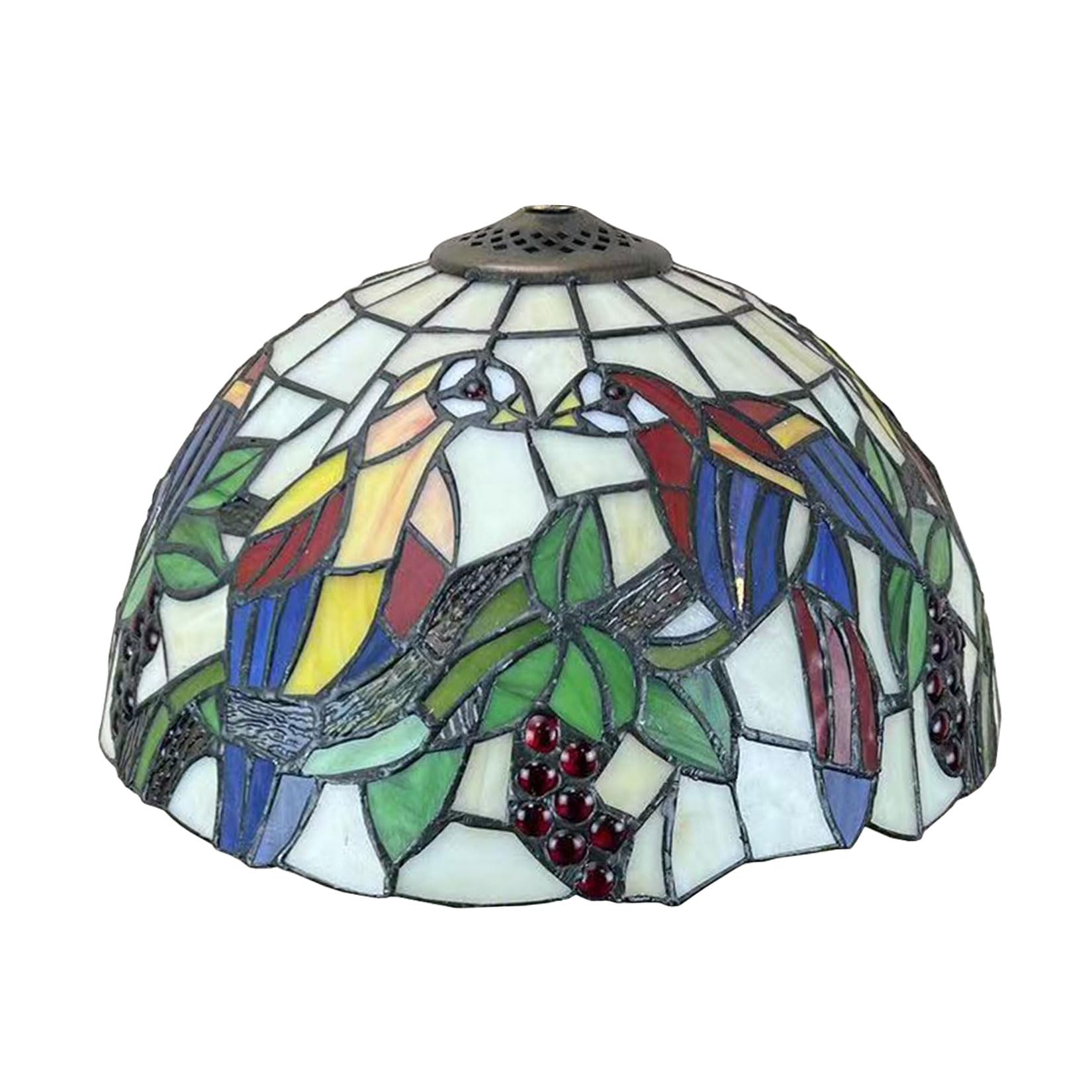SaryEdge Tiffany Lamp Shade Replacement Only 12-Inch Grape & Bird Stained Glass Lampshades Vintage Traditional Art Parrot Light Cover for Table Lamp Pendant Light Ceiling Lamp Desk Lam，