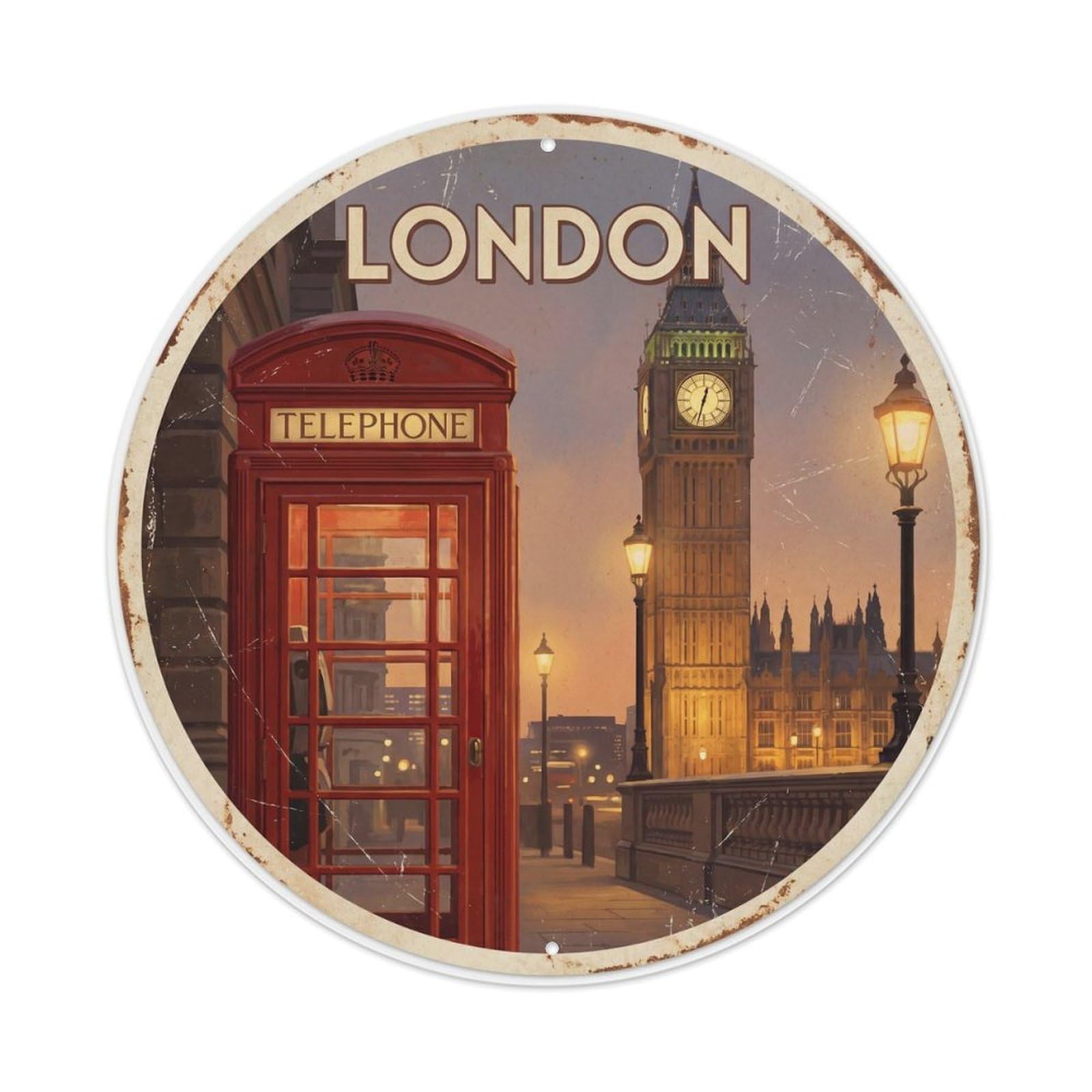 Vintage Travel England Telephone Tower Metal Tin Sign
