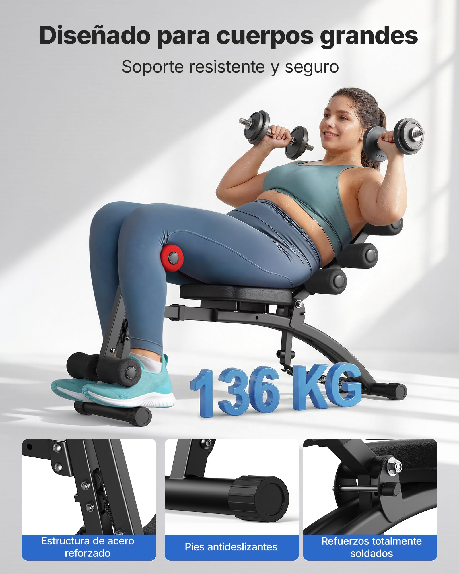 MERACH Máquina de Abdominales, Banco de Abdominales Ajustable para Gimnasio en Casa para Cintura Abdomen Caderas Piernas, Máx 136KG, para Abdominales/Bicicleta Aérea/Giros/Elevaciones de Piernas