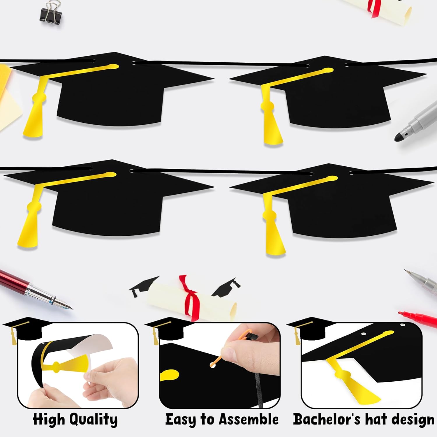 16PCS Graduation Decorations Banner 2025, Congrats Grad Banner, Black Graduations Party Banner Decorations, 2025 Graduation Garland for College High School Grad Party Supplies Decor - Image 3