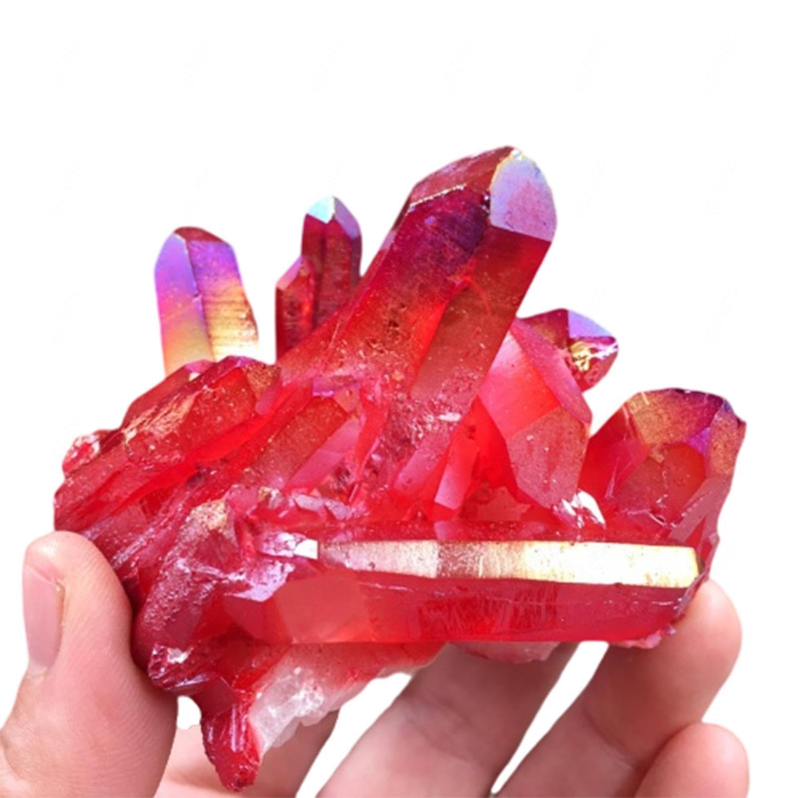 AUOQKQUT Red Quartz Cluster Crystal Geode Irregular Gem Stone Figurine Home Decor,200g
