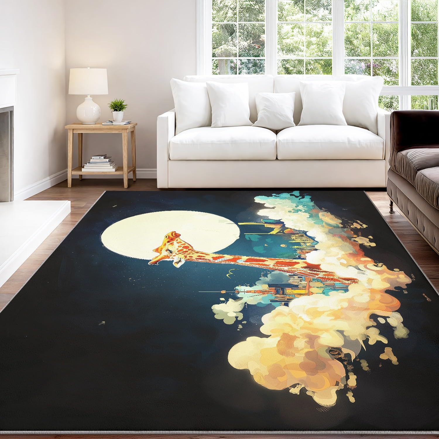 Tapis enfant lune et nuages beige pour créer un cocon onirique et doux 160x230