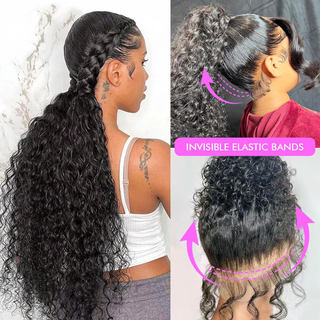 16 Inch Human Hair Deep Wave Wig 360 Lace Front Glueless Drawstring Highlight 360 Deep Wave Wig Hidden Invisible Strap 360 Full  main image 4