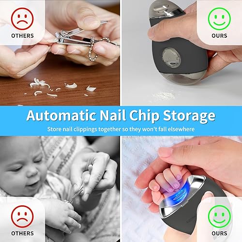 Miniatura 4 de Cortaúñas eléctrico automático, 2 en 1 con luz LED y caja de almacenamiento, cortador de uñas portátil recargable con 3 engranajes de velocidad