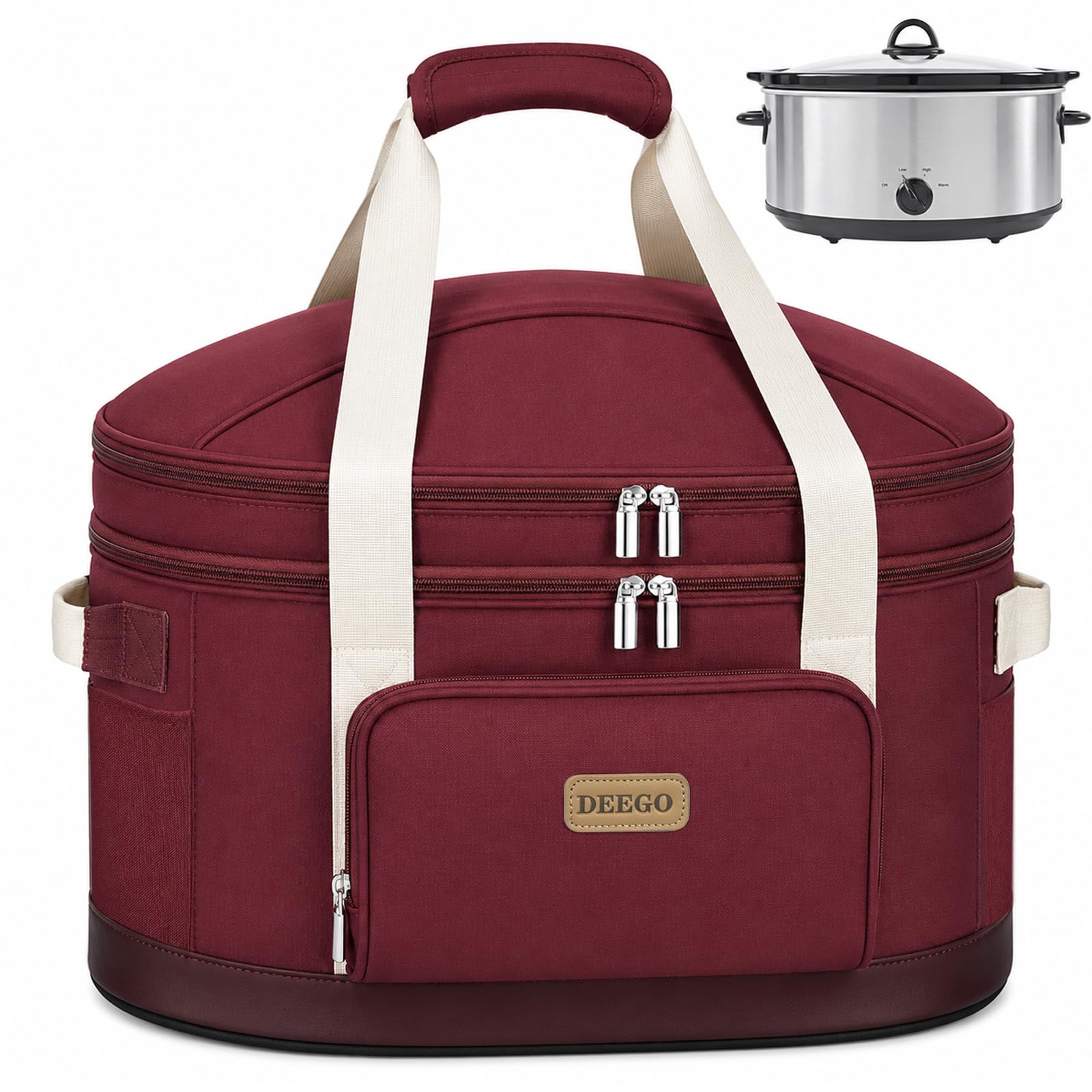 DEEGO 2‑Layer Insulated Slow Cooker Carrying Bag for Crock-Pot 6-8 Quart
