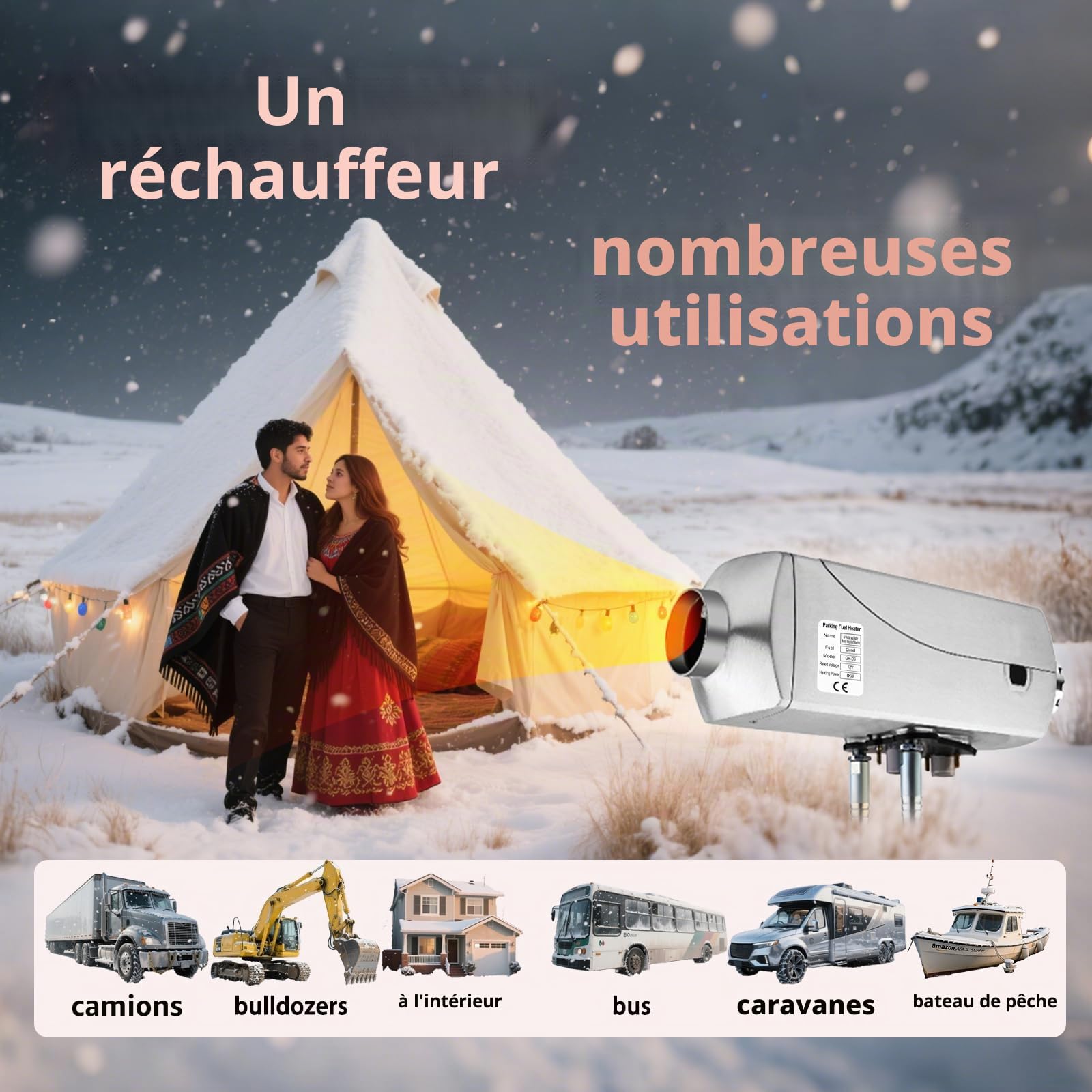 chauffage diesel 8KW 12V, chauffage gasoil, chauffage diesel 12v, avec chauffage hybride air et eau et écran LCD, pour chauffage camping car, chauffage van aménagé, camion, caravane, bateau