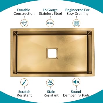 Strictly Sinks 32 Undermount Single Bowl Kitchen Sink Brushed Copper