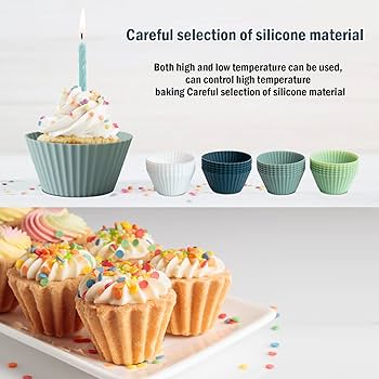 Silicone Cupcake Oulds, 16pcs Reusable Uffin Cupcake Cases, 8 Colors BPA Free Nonstick Baking