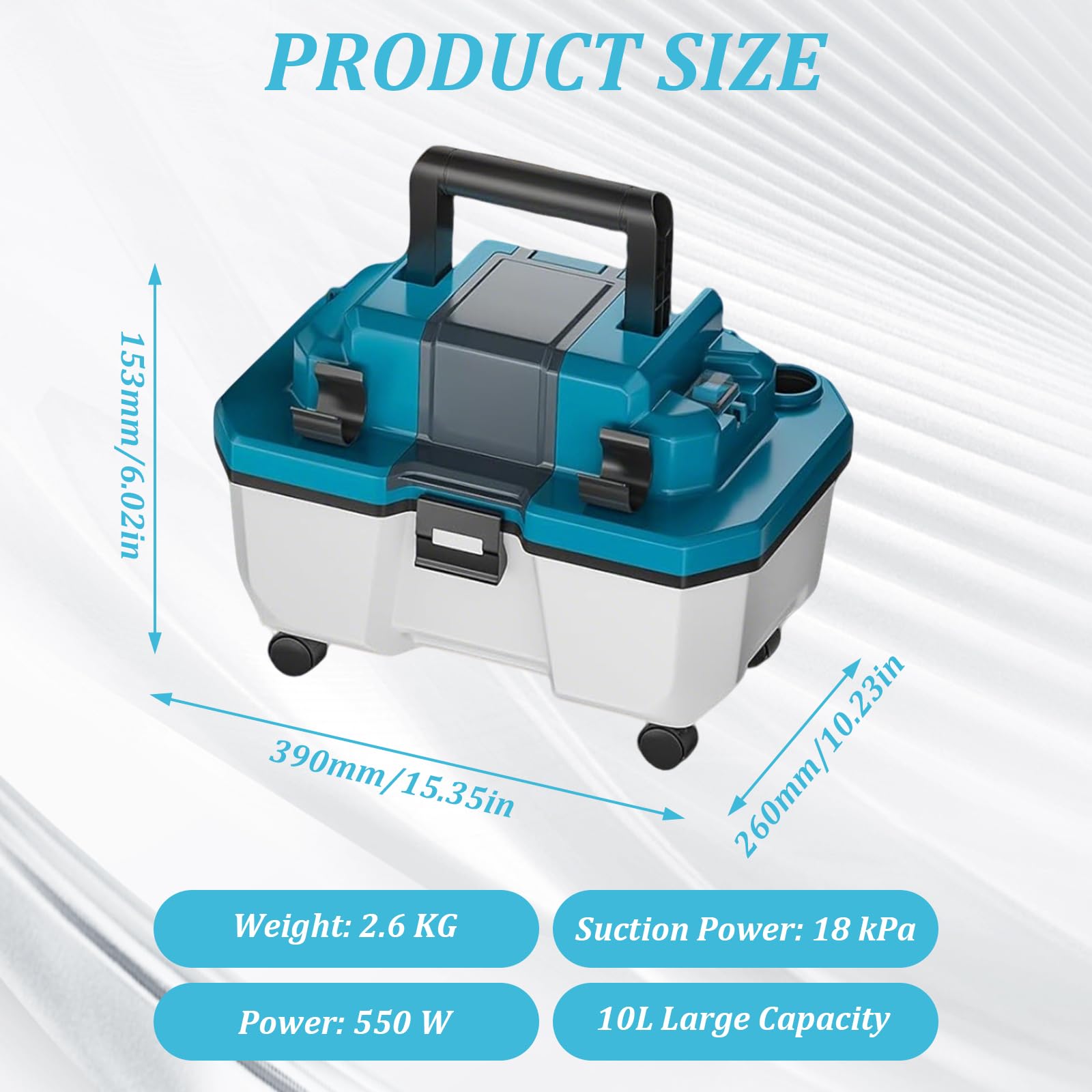 Aspiradora de Sólidos y Líquidos Compatible con Batería Makita 18V, con Filtro HEPA, Depósito de 10L, 18KPa Potencia, Aspiradora de Taller Portátil para Hogar, Garaje y Coche (Sin Batería)