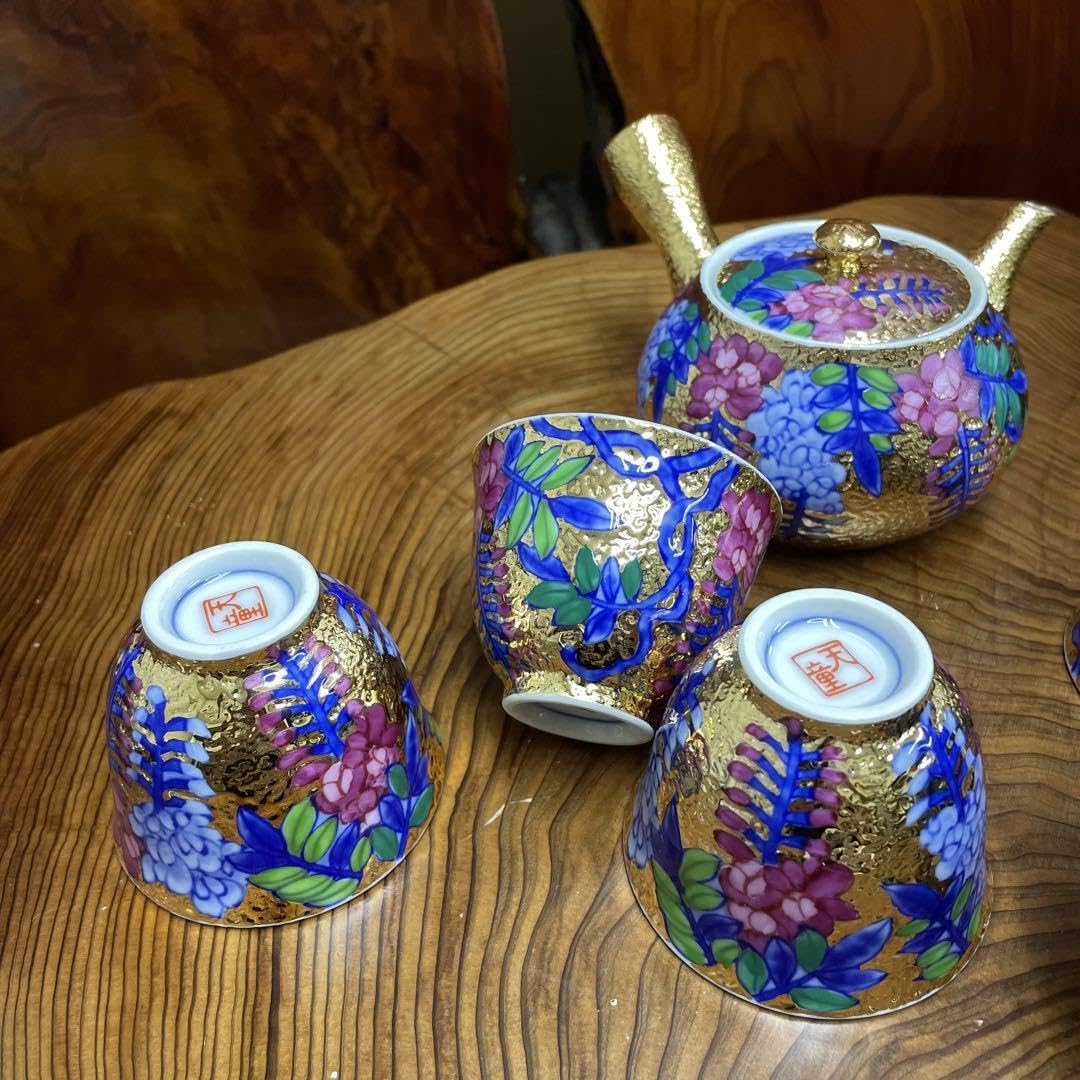 有田焼 金龍窯 伝統工芸師 江口天童 金彩藤 煎茶セット 煎茶道具 ティー用品 「茶器セット 金彩 藤 木箱付」 金龍窯 江口天童
