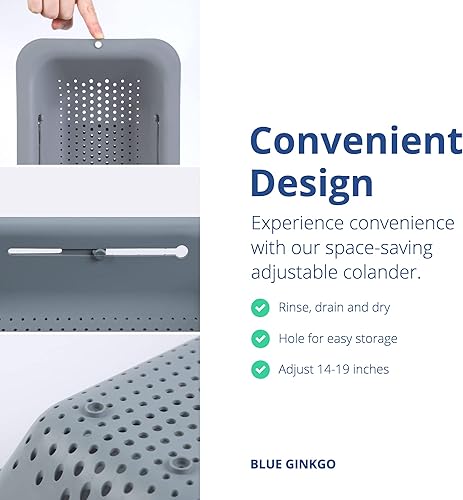 Miniatura 4 de BLUE GINKGO Cestas coladoras para fregadero (paquete de 2) para lavar verduras y frutas, escurrir pasta cocida y platos secos, extensibles,