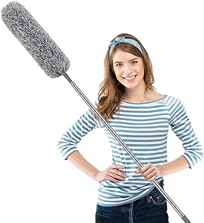 NileHome Microfiber Feather Duster with Extension Pole 30-100 inch Dusters for Cleaning with Microfiber Duster Head Soft Silicone Cap Washable Bendable Ceiling Fan Duster for High Ceilings, Furniture