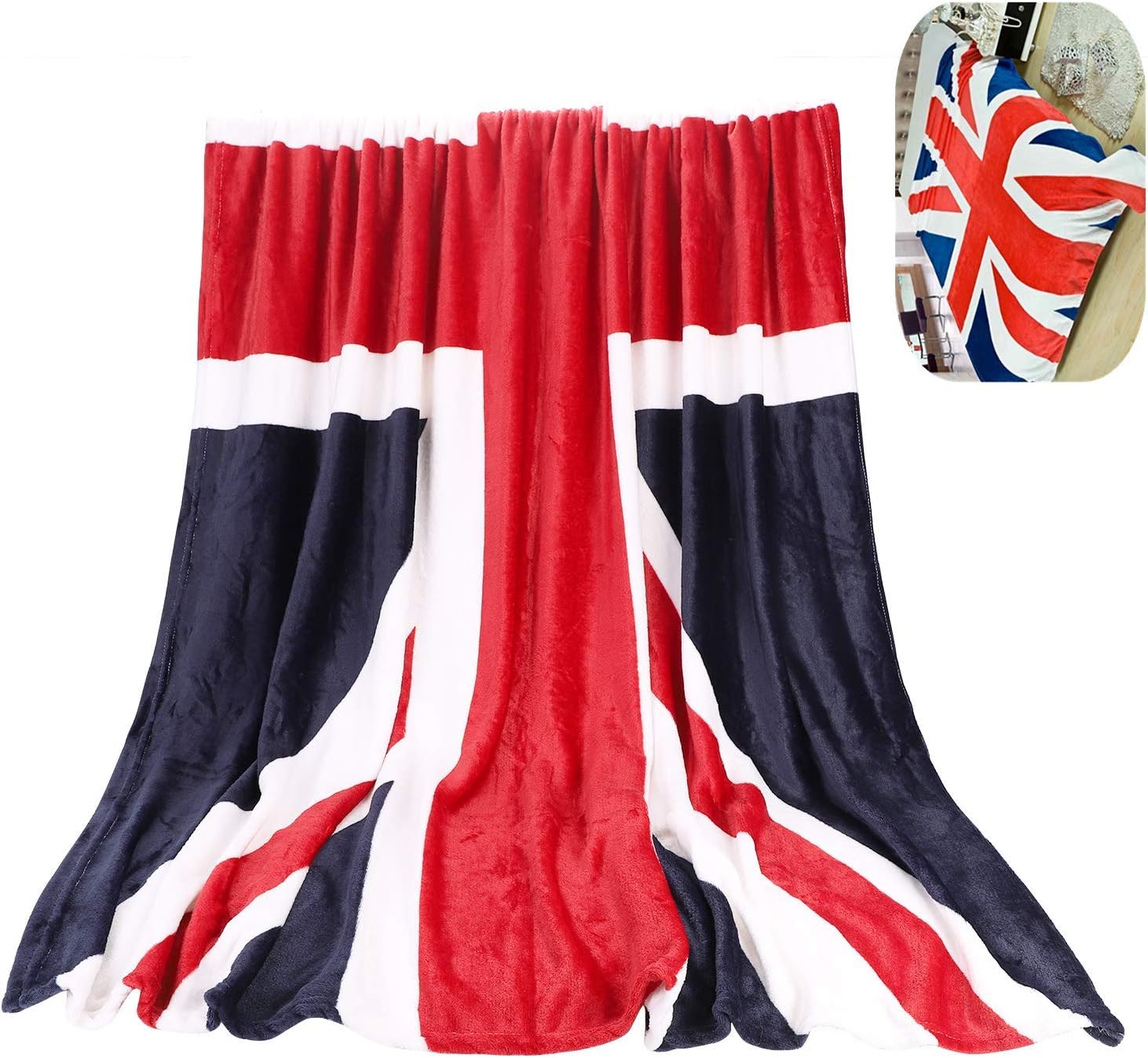 QICHG US Flag Couch Bed Throw Blanket USA American British Union Jack Flag Blanket Cozy Warm Cabin Armchair Sofa Couch Blanket Warm Bed Blanket Travel Blanket Bedspread Cover Camping Blankets
