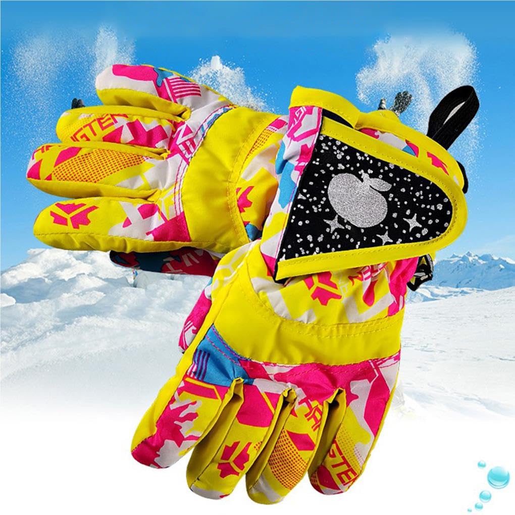 Lot de 5 gants de ski imperméables pour enfants, garçons et filles, gants thermiques épais pour cyclisme, camping, gants thermiques épais, couverture chauffante pour les mains, jaune