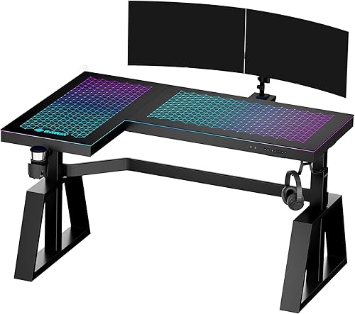 Miniatura 11 de EUREKA ERGONOMIC Escritorio LED RGB para juegos, sincronización de música, luces de escritorio de vidrio templado, 43 pulgadas, GTG I43, mesa de