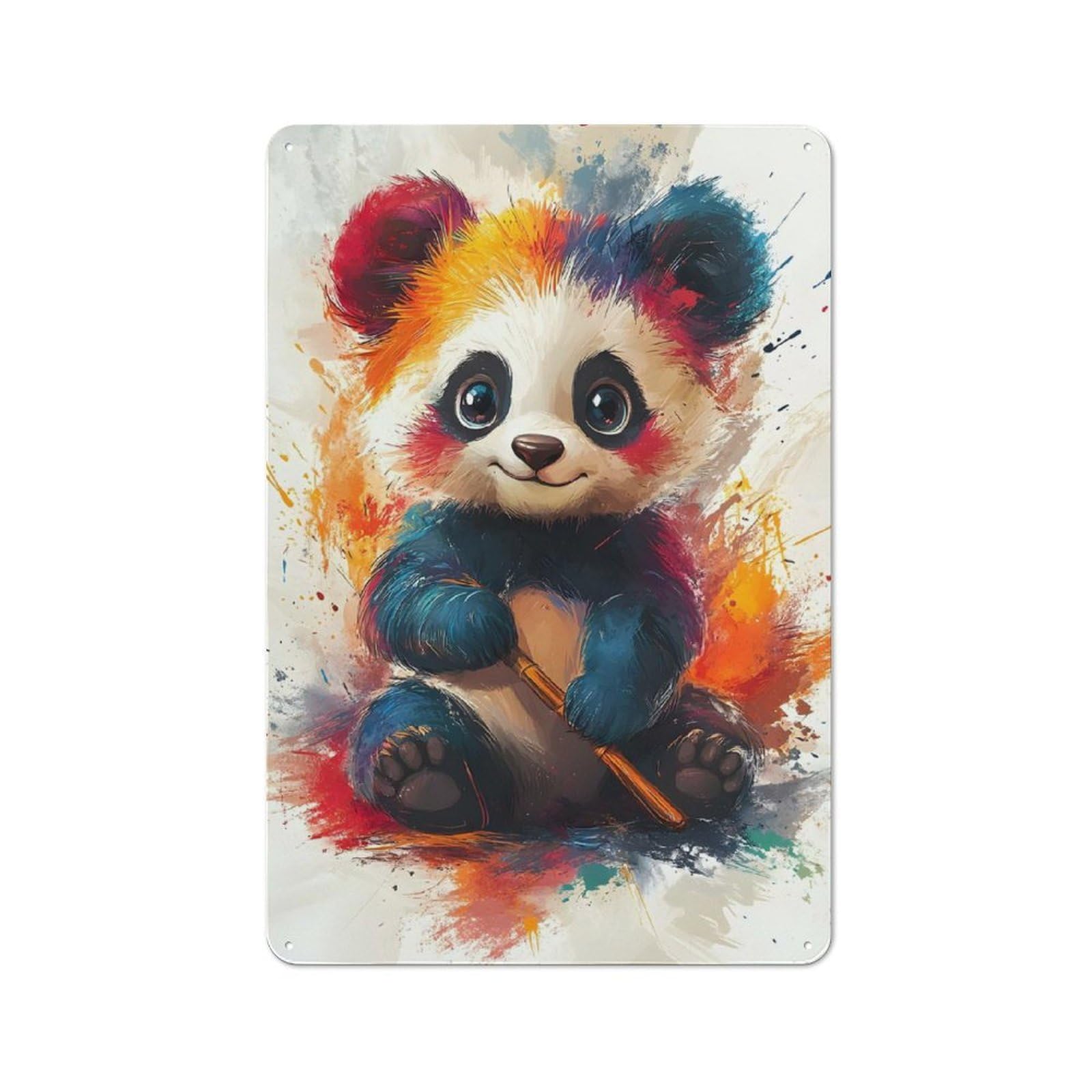 Junmoney Colorful Panda Bear 30X20cm Rustic Metal Sign With For Home Office Or Studio, Gift For Studio Owners During The Christmas Season