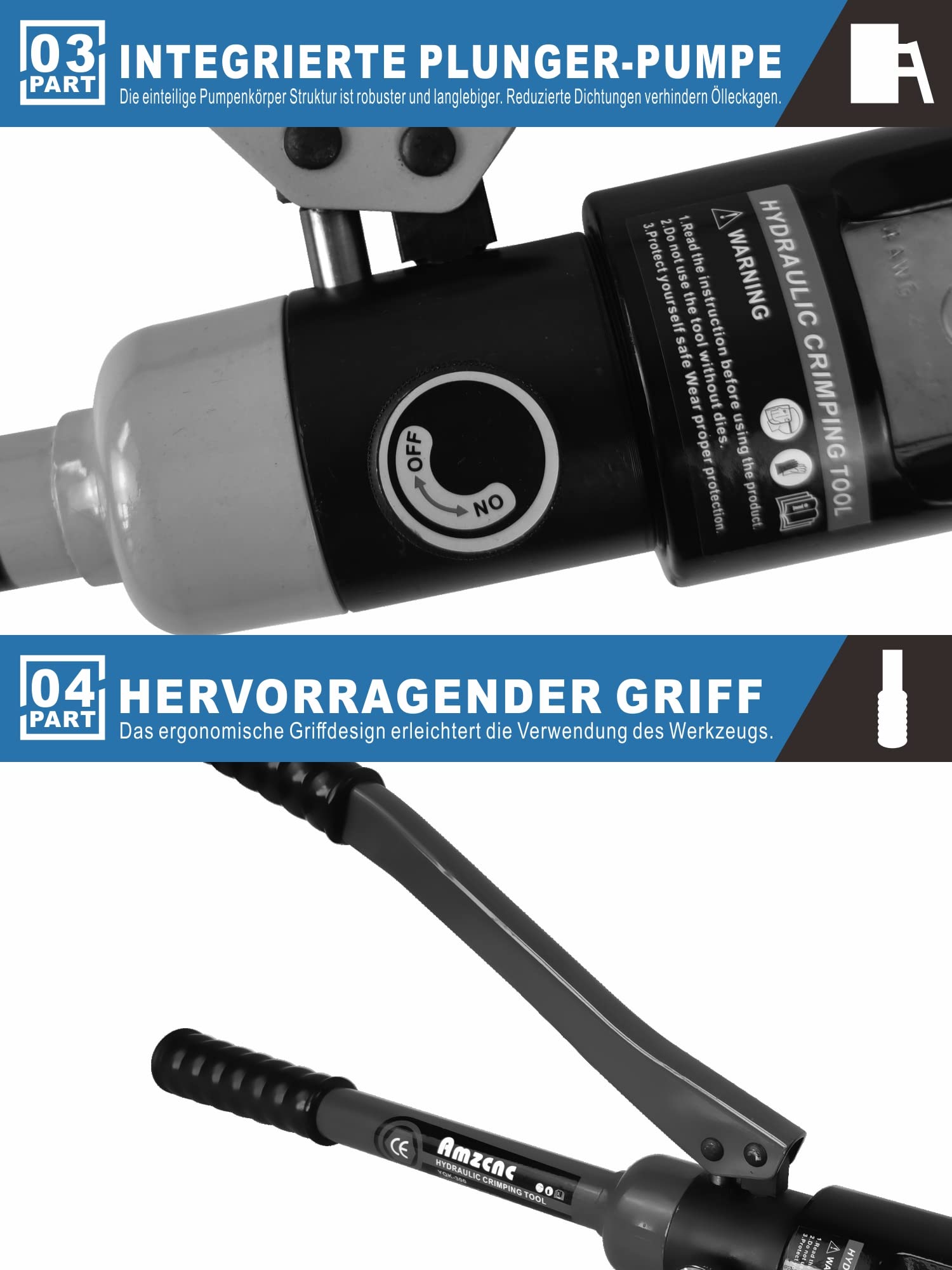 AMZCNC Pinza crimpatrice idraulica 16 tonnellate con 13 inserti di crimpatura in acciaio, 8-300 mm², set di attrezzi professionale per capicorda in rame e alluminio.