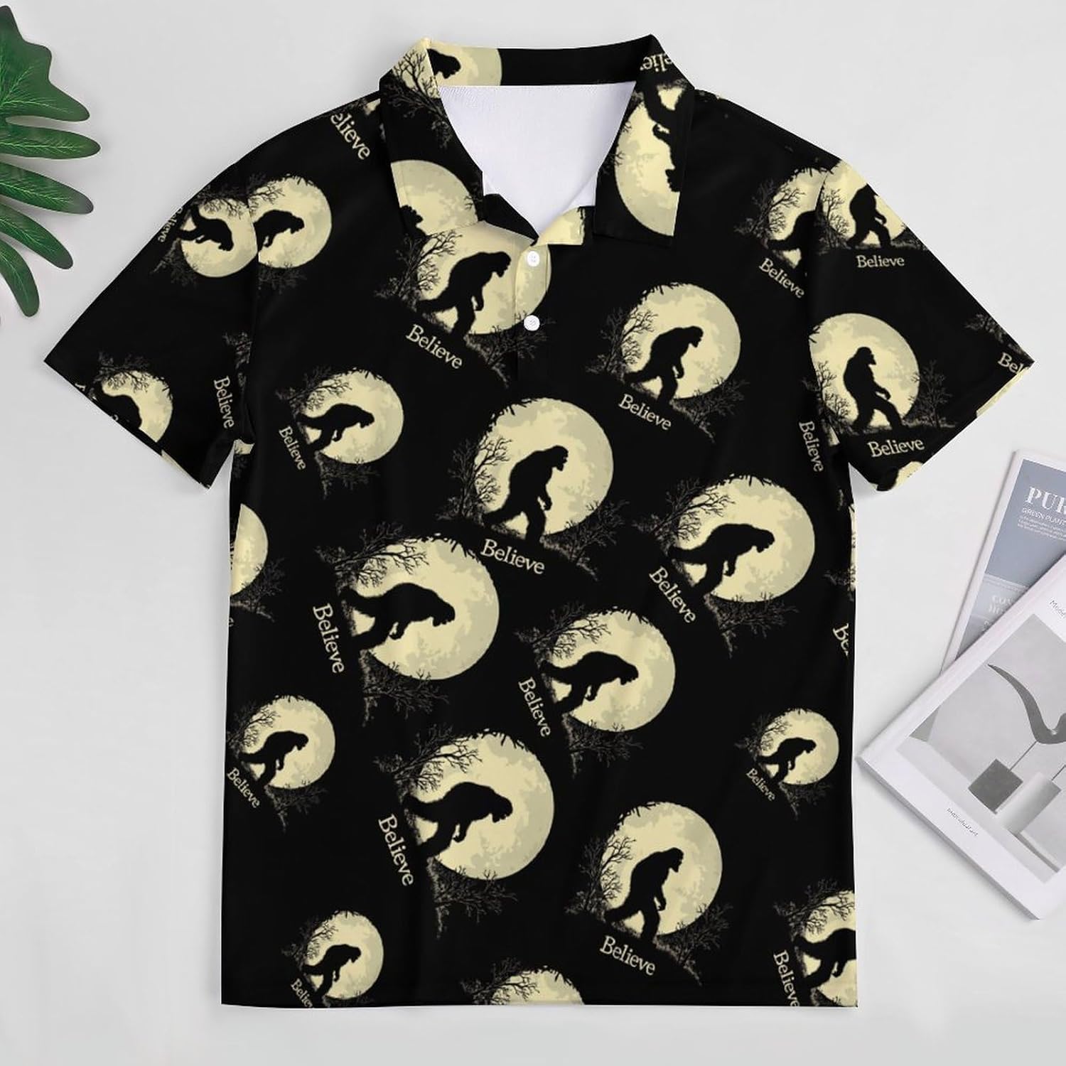 Funny Bigfoot Sasquatch Full Moon Womens Golf Polo Shirts Summer Short Sleeve Collared 3 Buttons T Shirt Activewear Tops