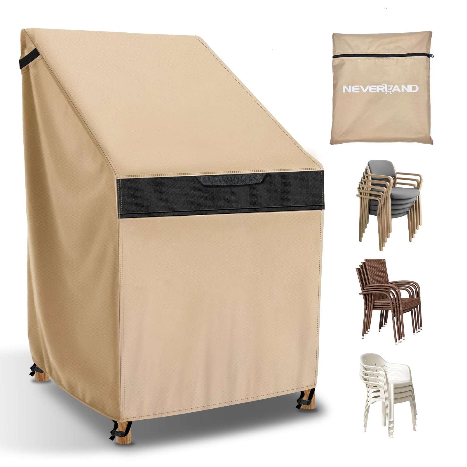 NEVERLAND Stackable Patio Chair Covers, Stacking Outdoor Chair Covers Waterproof with 600D Heavy Duty Material, Lawn Chair Covers Fits for 4-6