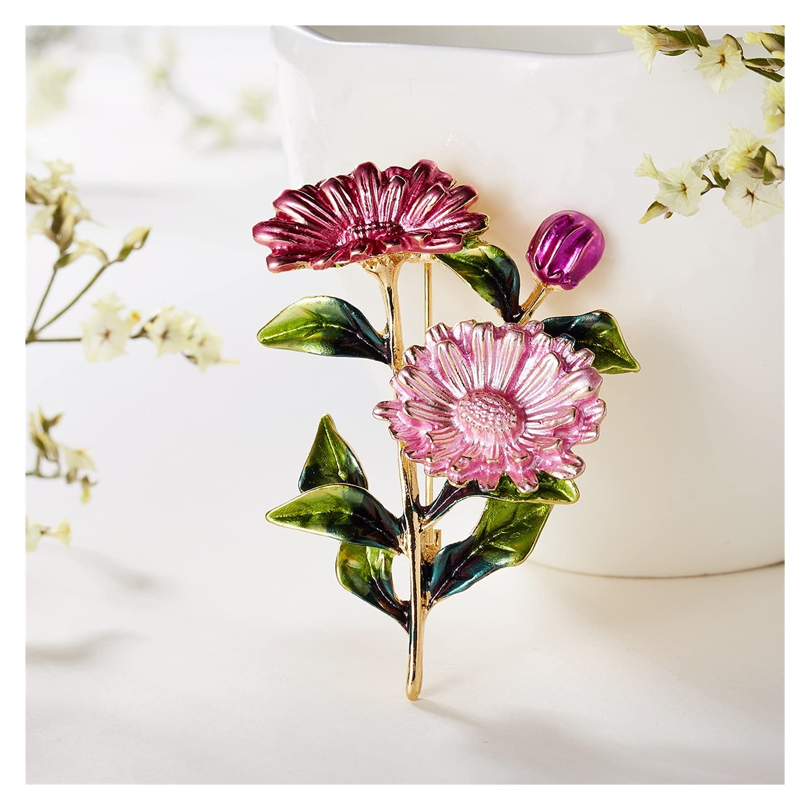 Rosa Gänseblümchen Blumenstrauß Pflanze Emaille Broschen Metall Hochzeiten Bankett Brosche Pins für Frauen und Männer Kleid Mantel Schmuck