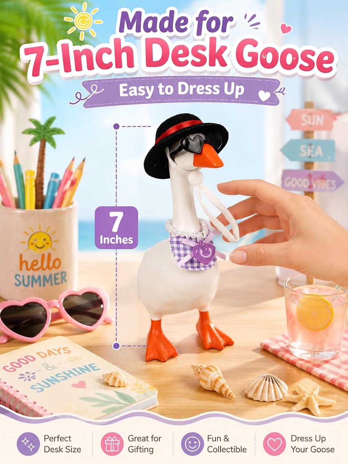7 Inch Desk Goose Outfits - Mini Desk Goose Accessories Set，4 Set-B image 4