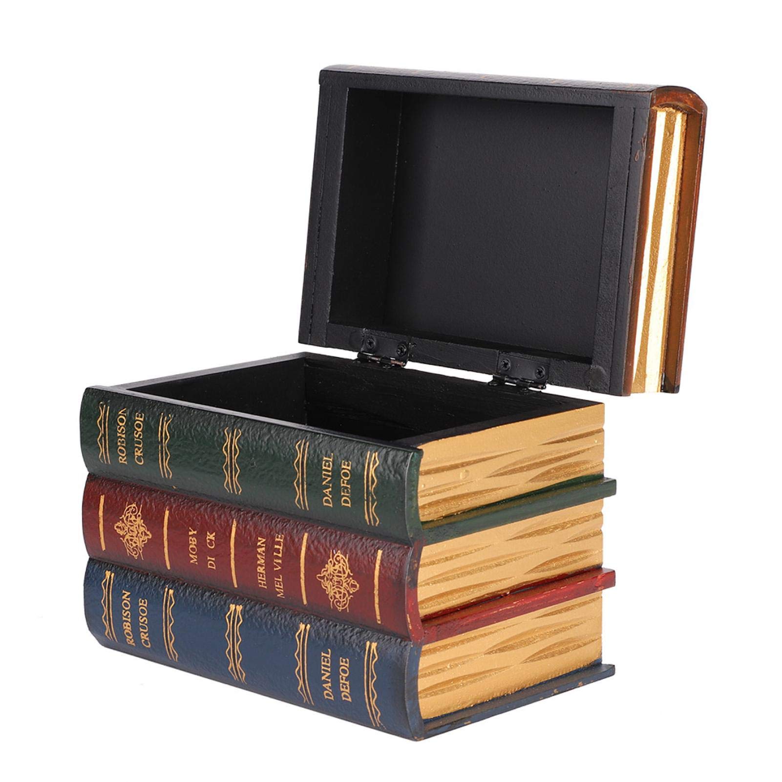 Boîte de rangement de forme de livre de simulation vintage grand coffre en bois à bijoux