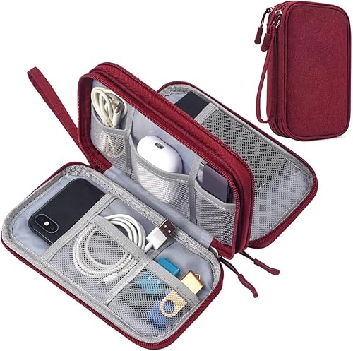 Miniatura 19 de Organizador electrónico de cables para viajes, bolsa de transporte para accesorios electrónicos, portátil, impermeable, de doble capa, bolsa de Rosa