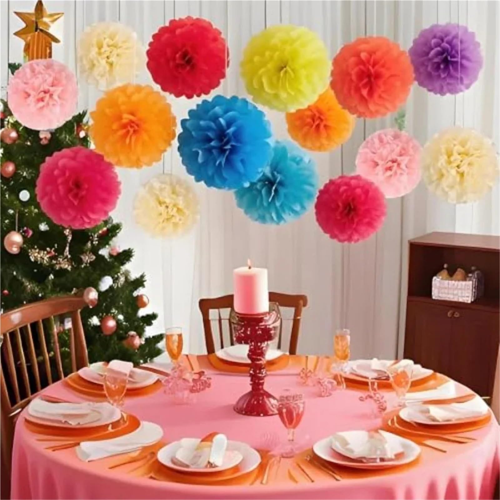 Pompones De Papel 12 Pompones De Papel De Seda for Colgar Bolas De Flores for Decoración De Fiesta De 10 Y 12 Pulgadas(BlackGoldGradient)