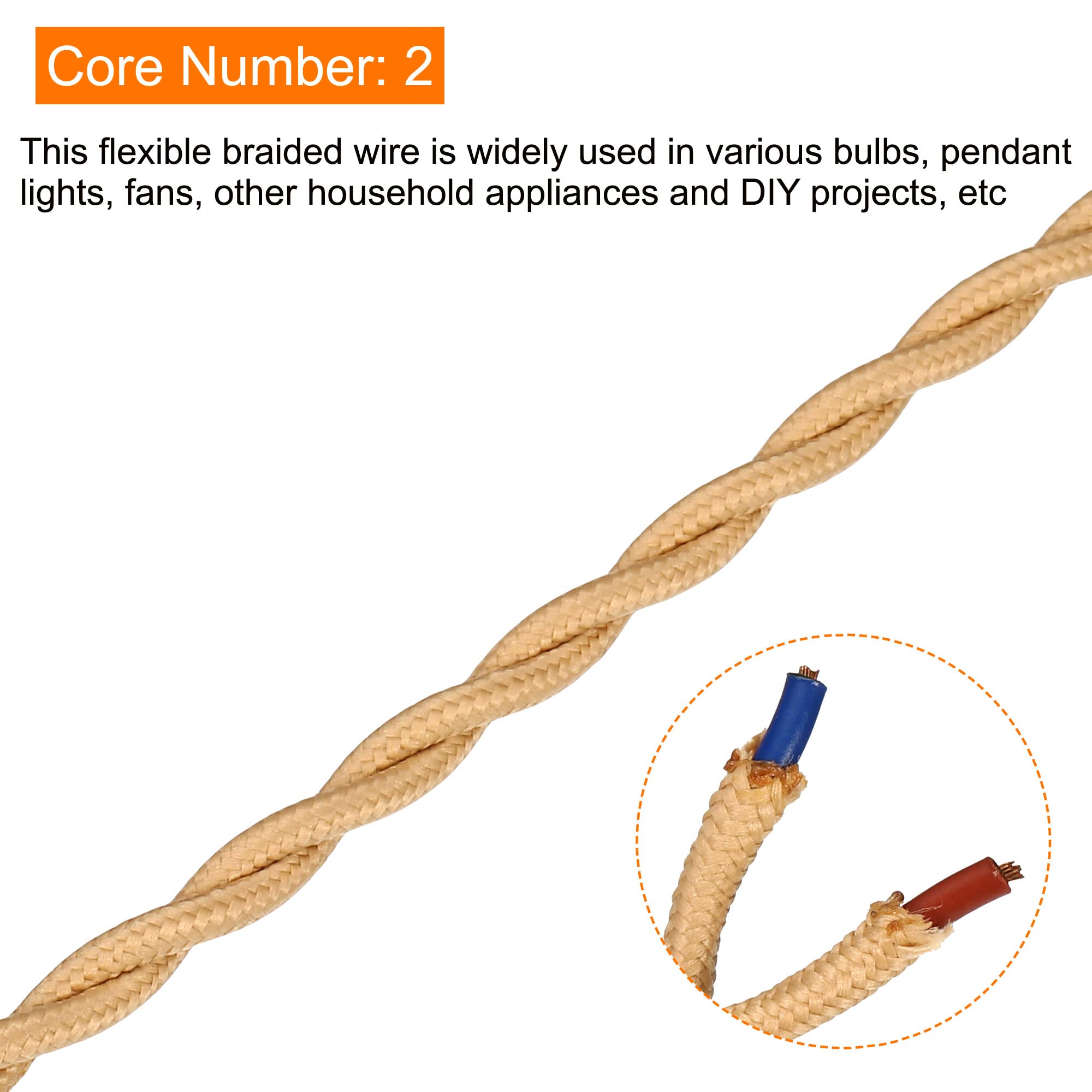 Vintage-Stoffkabel 2-adrig, 5 M, 18 AWG - Gedrehter Baumwollbezug Für Pendelleuchten & DIY-Projekte