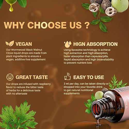 Miniatura 5 de Totaria 20 en 1 Tintura de Nuez Negra y Ajenjo - Clavo, Semilla de Calabaza, Ajo, Orégano, Berberina - Limpieza Suave del Intestino y Salud