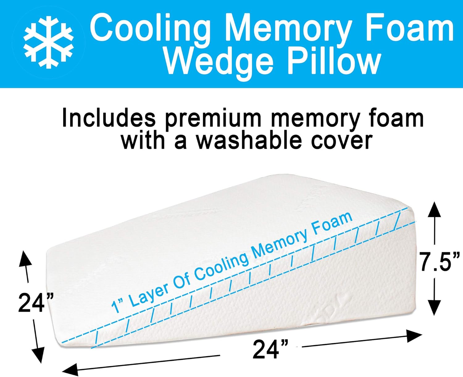 Bed Buddy Memory Foam Wedge Pillow with Memory Foam Pillow Cover Cooling Triangle Pillow Wedge for Back Support Comfortable Sleeping Reading and Post Surgery Recovery 7.5", White : Health & Household