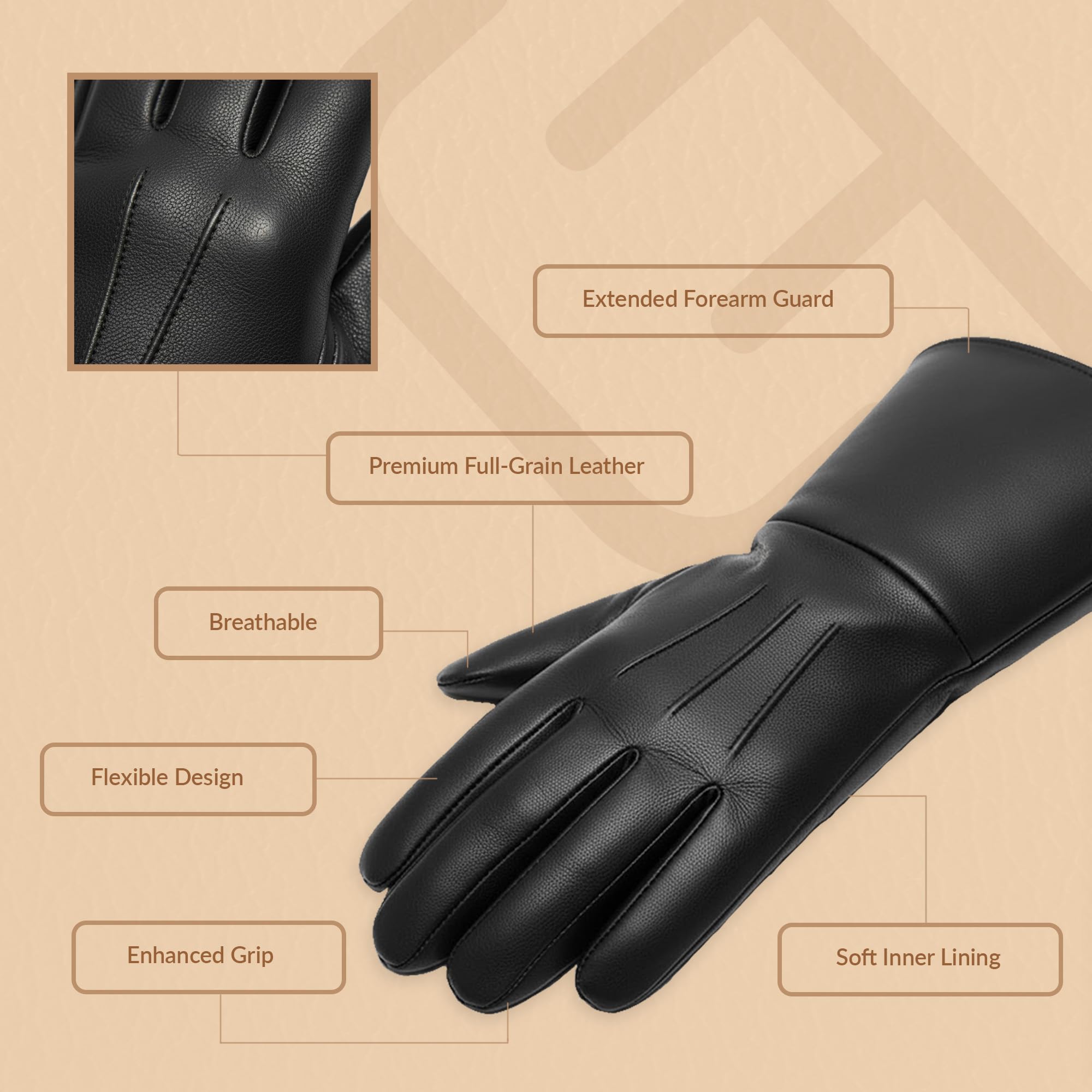 Gants en cuir de mouton véritable pour homme et femme - Style médiéval Renaissance