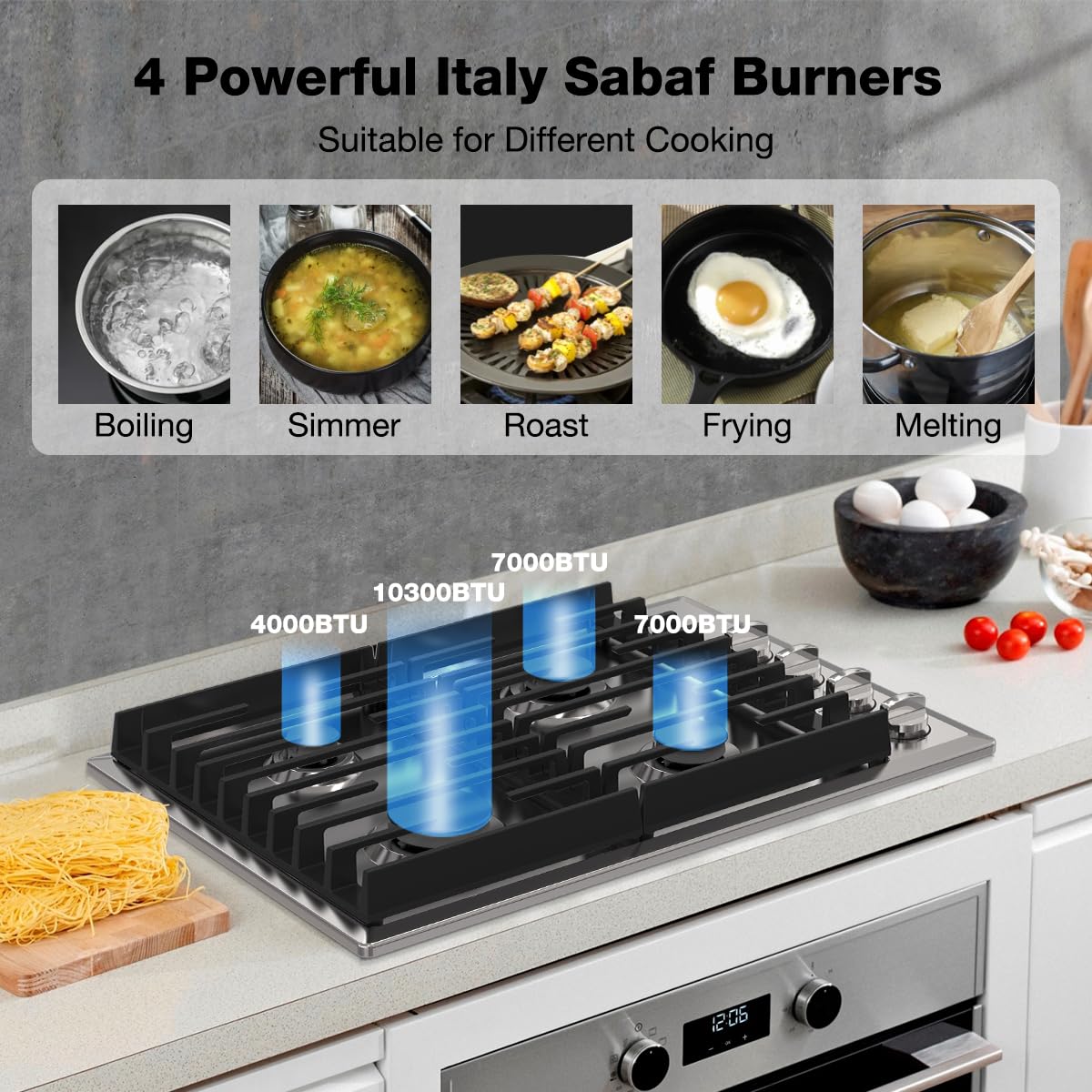 ThermoMate Heavy 30 Inch Gas Cooktop with 4 Italy Sabaf Power Burners, Gas Cooker with Thermocouple Protection CSA Certified image 1