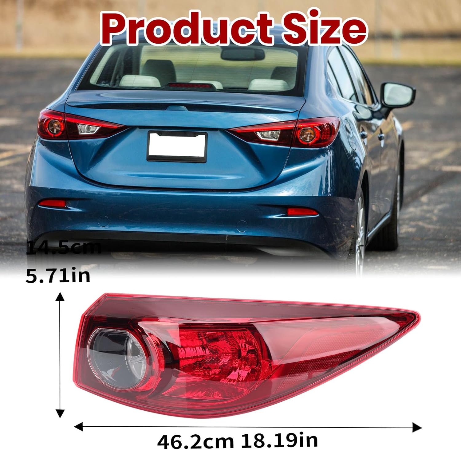 Tail Light Compatible with 2014 2015 2016 2017 2018 Mazda 3 Sedan Outer Halogen Taillight (Right Passenger Side)