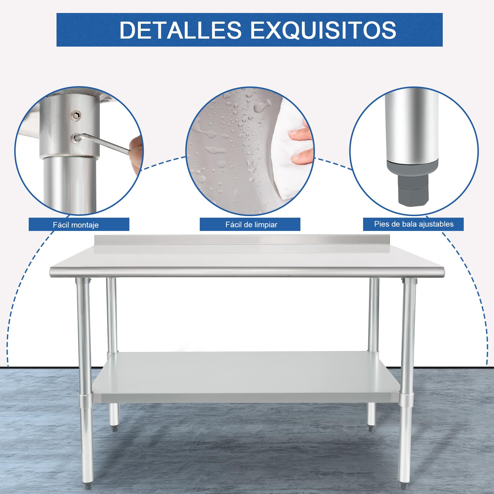 HARDURA Mesa de Acero Inoxidable para Preparación de Alimentos 61×122cm Heavy Duty Comercial con Estante Inferior y Revestimiento para Restaurante Cocina Casa y Hotel