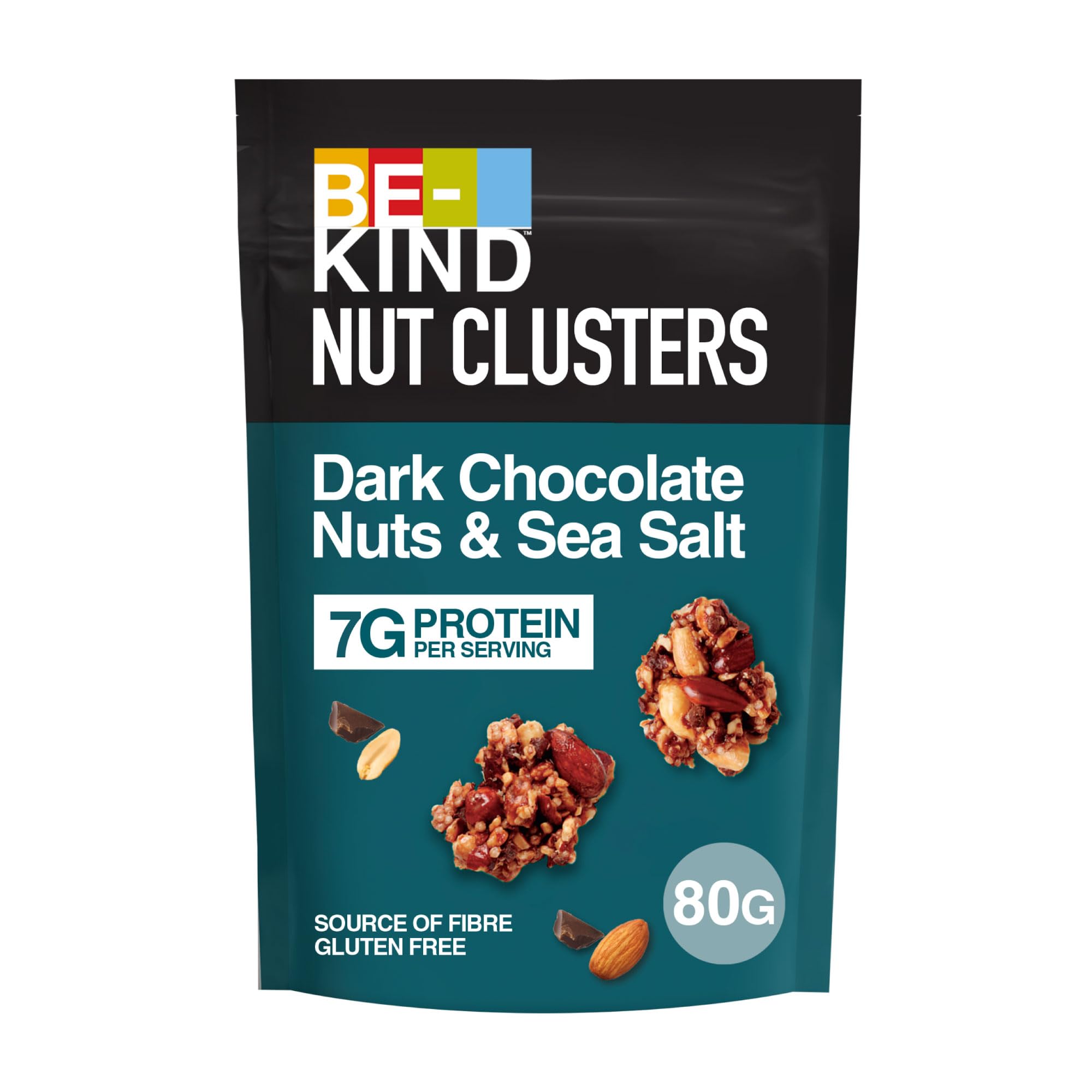 BE-KIND Dark Chocolate Nuts & Sea Salt 80g Nut Clusters, Gluten Free Snacks, High Fibre, No Artificial Preservatives, No Artificial Colors, No Artificial Flavours