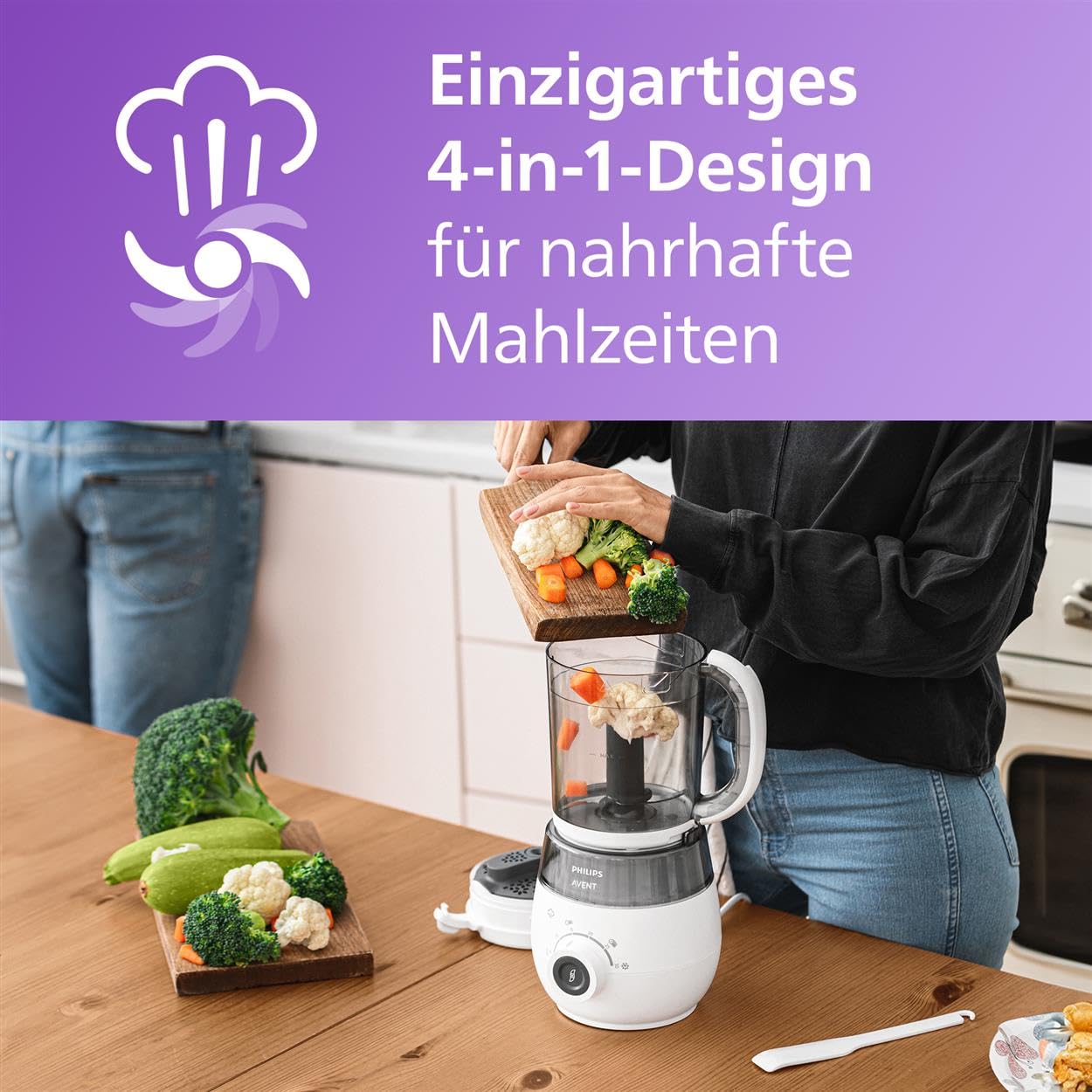 Philips AVENT 4-in-1 Dampfgarer mit Mixer Premium SCF883/01 Babynahrungszubereiter spülmaschinenfest + Aufbewahrungssystem SCF618/10