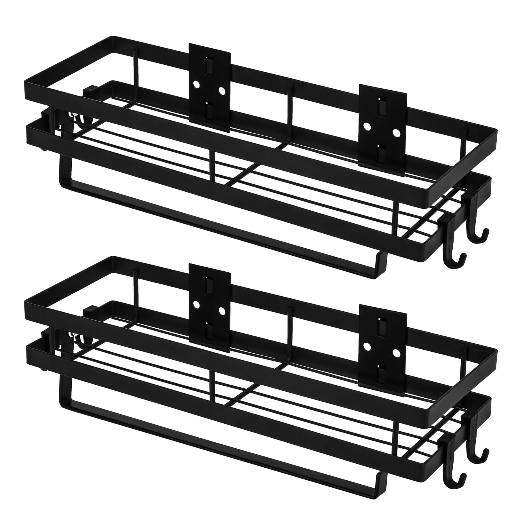 CZKDTT Spice Rack, Set of 2, Kitchen Shelf Wall Without Drilling, Spice Rack Hanging with Kitchen Roll Holder and 4 Hooks, Kitchen Organiser Drawer, Kitchen Utensil Holder, 35 cm, Black