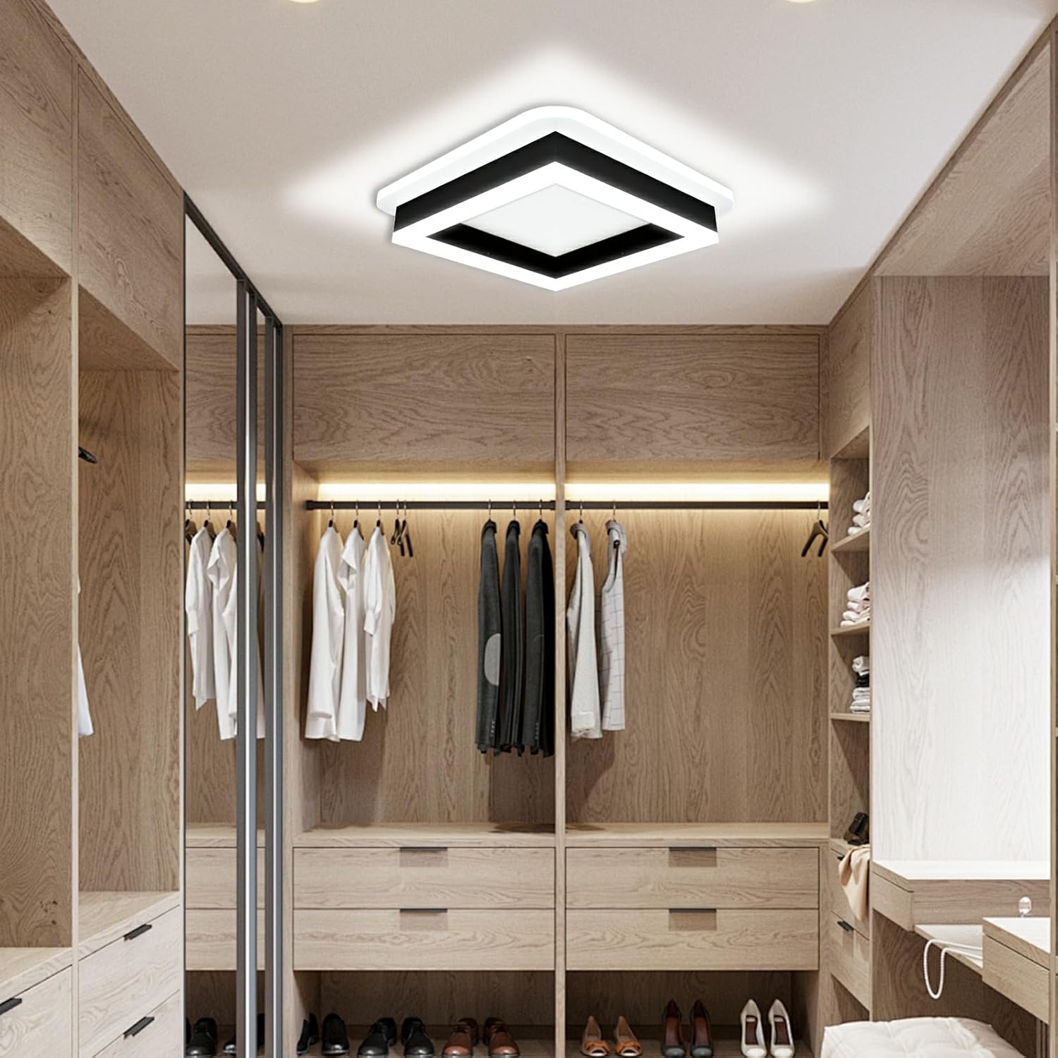 24W Square Modern Flush Mount Ceiling Light, 9.5inch LED Close to Ceiling Lamp for Living Room Bedroom Kitchen Garage Balcony Cloakroom Hallway Light Fixtures Black&White 6500k