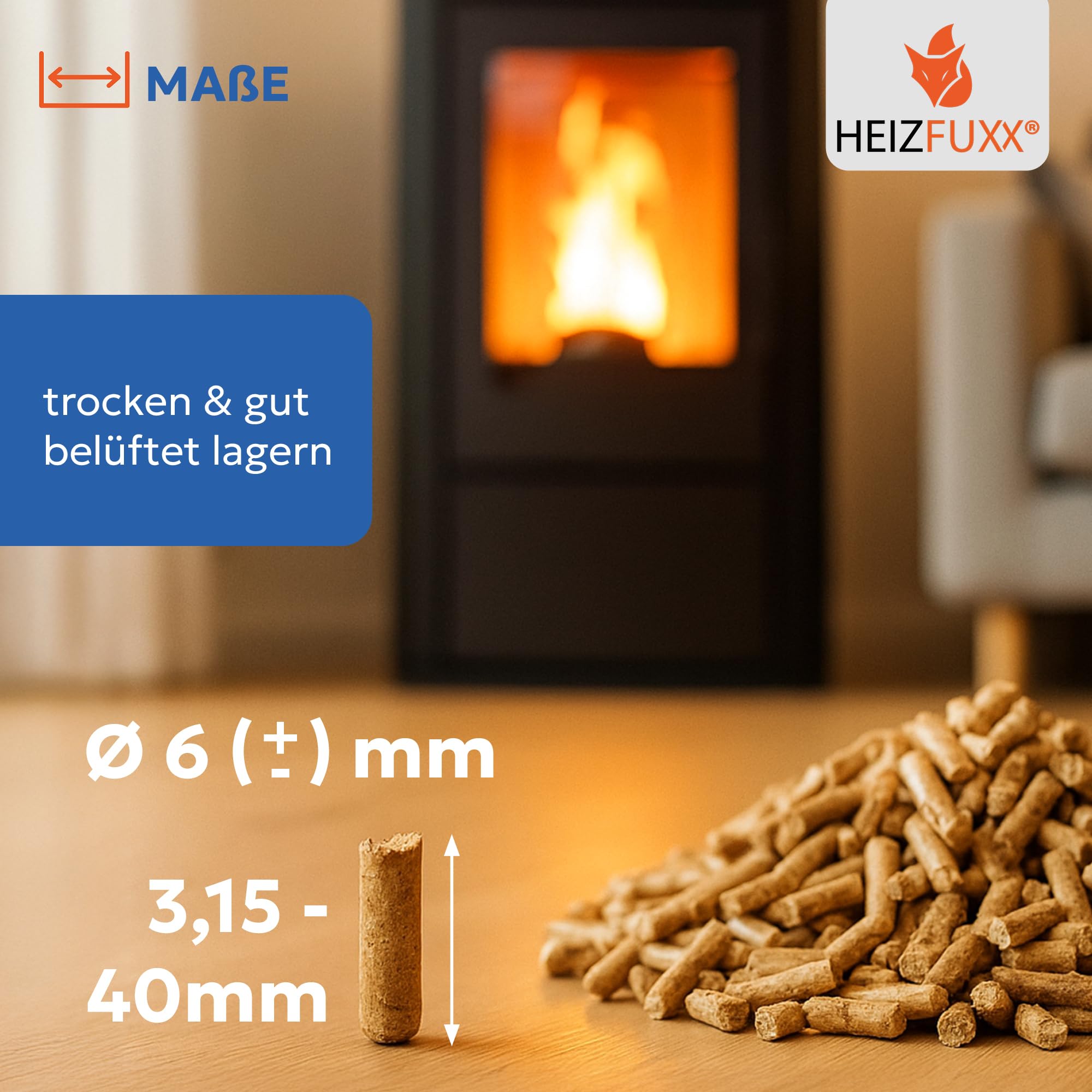 HEIZFUXX Holzpellets Blue 6mm ENplusA1-975kg (65 x 15kg) - Weichholz