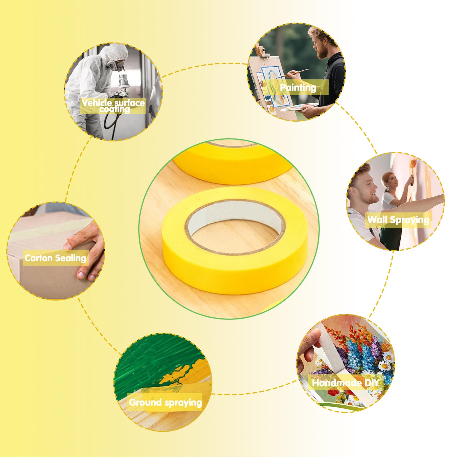 6 Rotoli di Nastro Adesivo,nastro adesivo carta,nastro mascheratura,nastro per mascheratura,Nastro Adesivo Giallo 3/5/7/10/12/15mm,Adatto per Artigianato,carrozzerie e Decorazioni Fai-da-Te