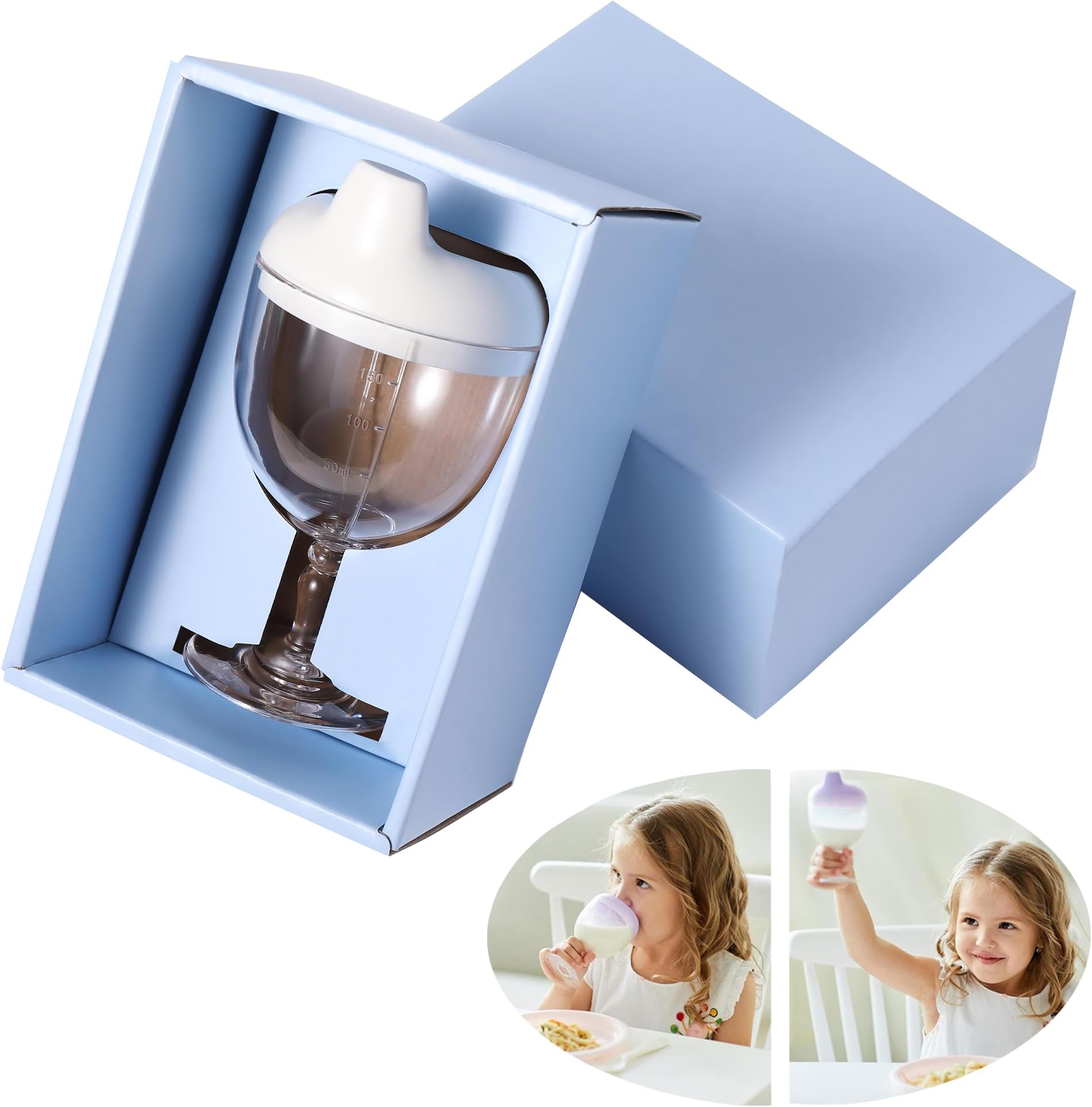 Wine Glass Sippy Cup Plastic Goblet Cup Beverage Mug Milk Bottle with Lid for Baby Kids Birthday Party Christmas Celebration New Year Celebrating (White)