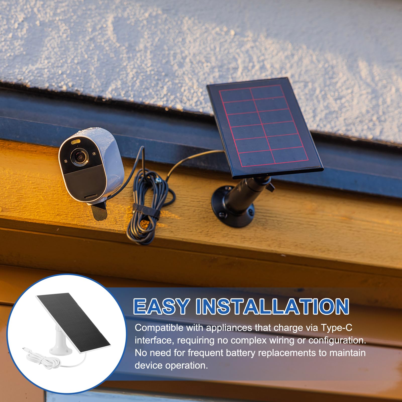 MECCANIXITY 2 pannelli solari per telecamera ad anello, caricabatterie USB da 2 W 6 V con cavo porta tipo C da 1,8 m, supporto da parete regolabile a 360°, per mangiatoie per uccelli all'aperto