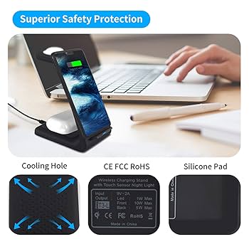 Amazon.co.jp: T3-L ワイヤレス充電器 2in1 2台同時充電 ナイト