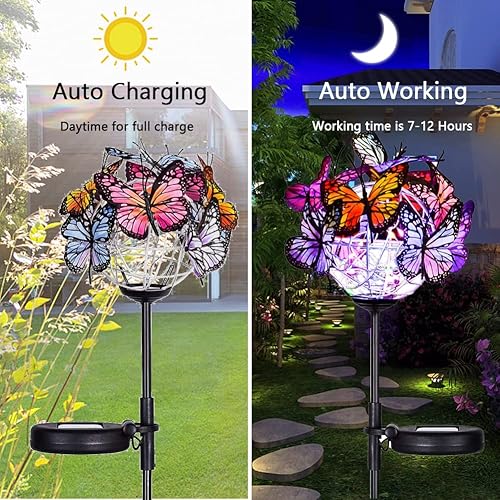 Miniatura 4 de Weepong Outdoor Solar Lights, 2 Pack Solar Garden Stake Lights with 18 Butterflies Decoration Outdoor Lights, Waterproof Solar Butterfly Lights,